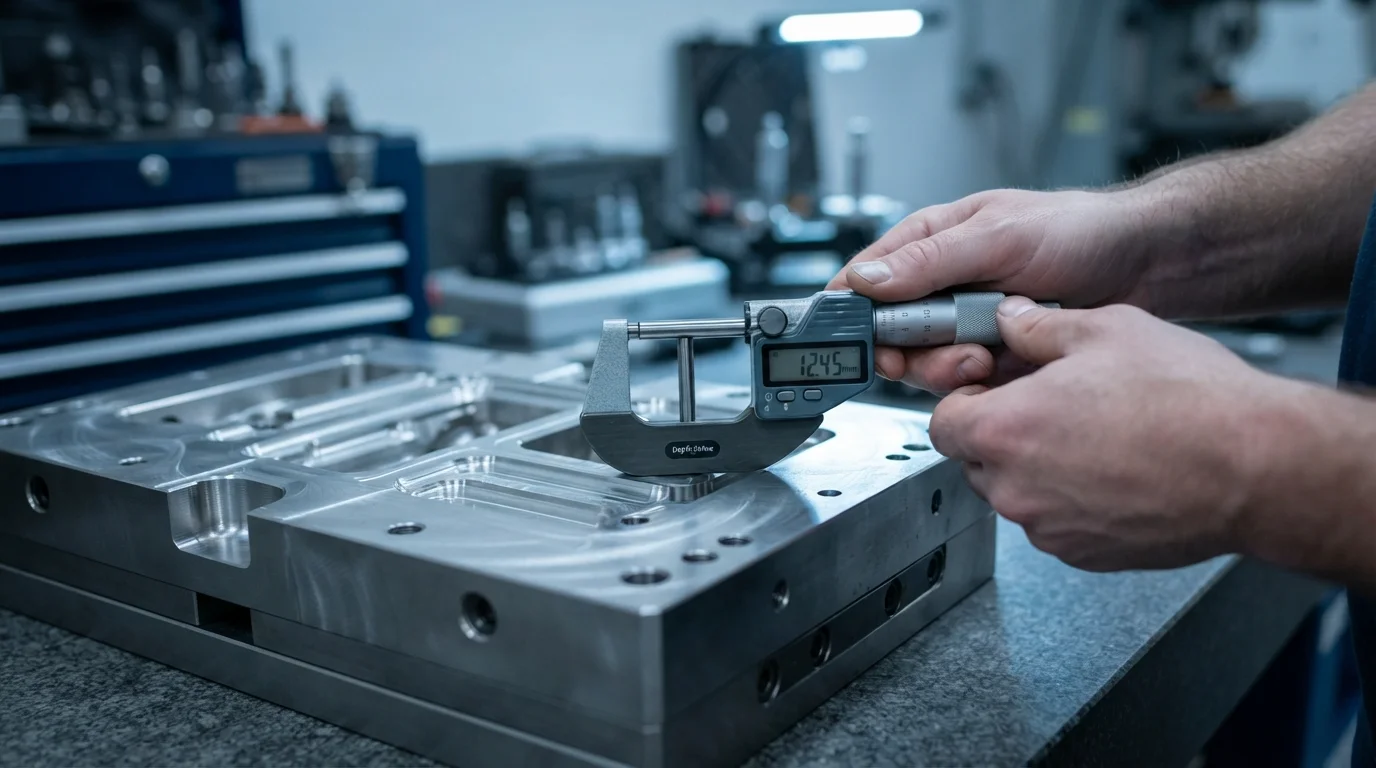 Digital depth micrometer measuring core pocket depth