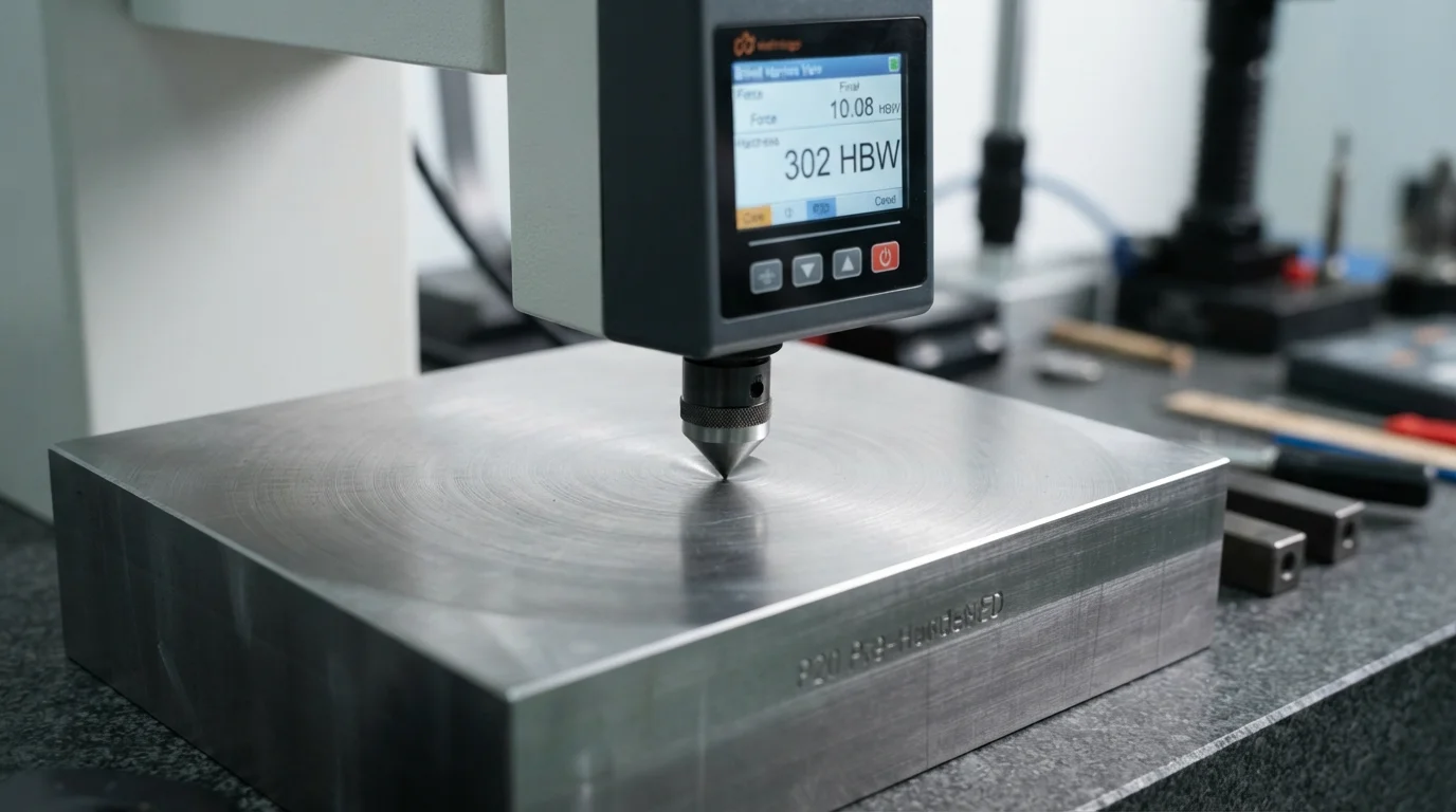 Digital hardness tester checking steel mold core