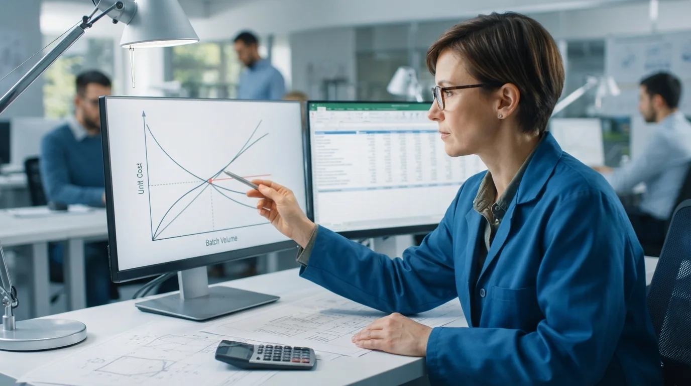 Engineer analyzing cost volume curves