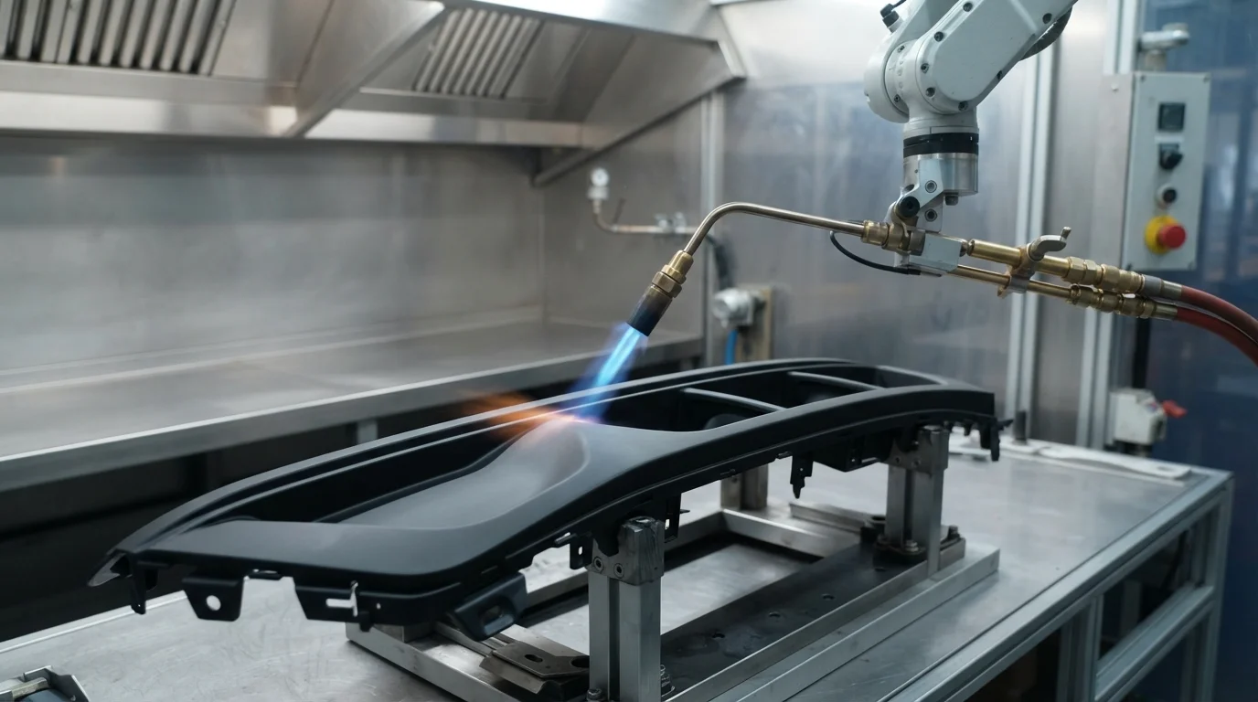 Flame treatment priming plastic surface