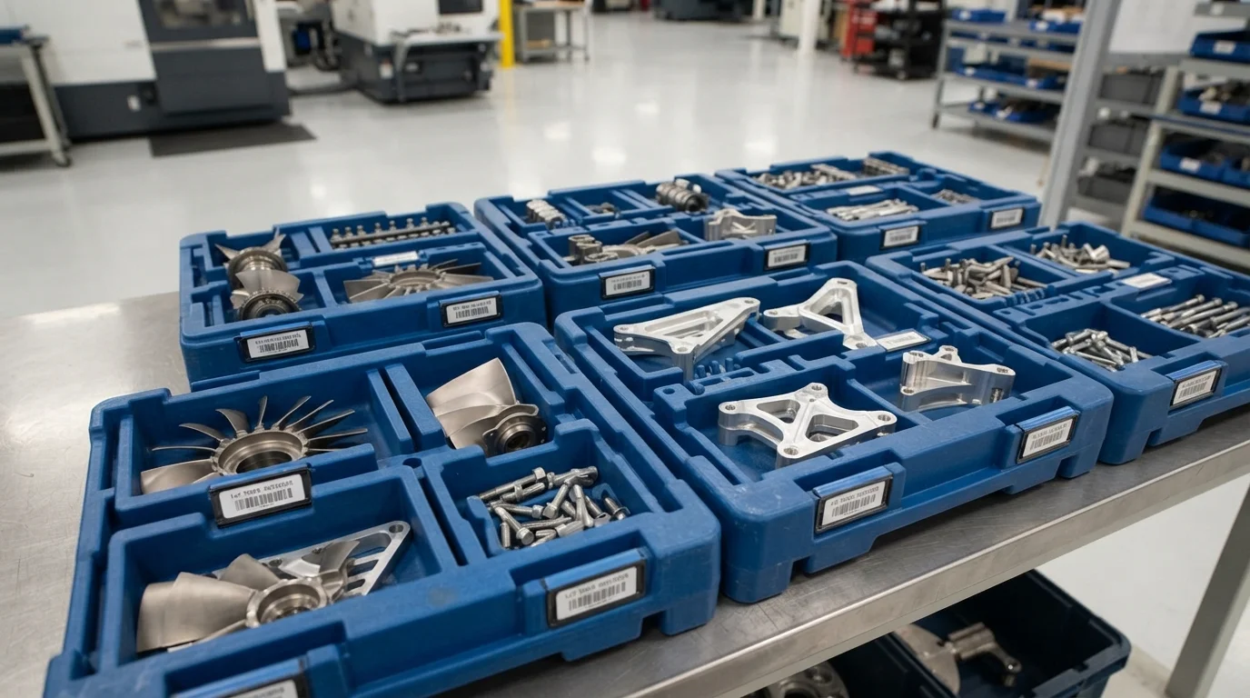 Flight components in tracking trays