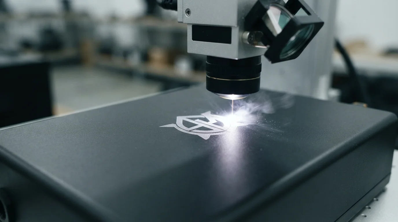 Laser engraving logo on housing