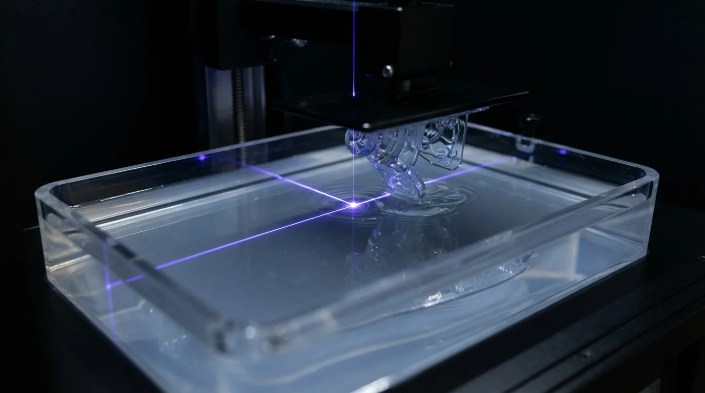 Liquid photopolymer resin curing under UV