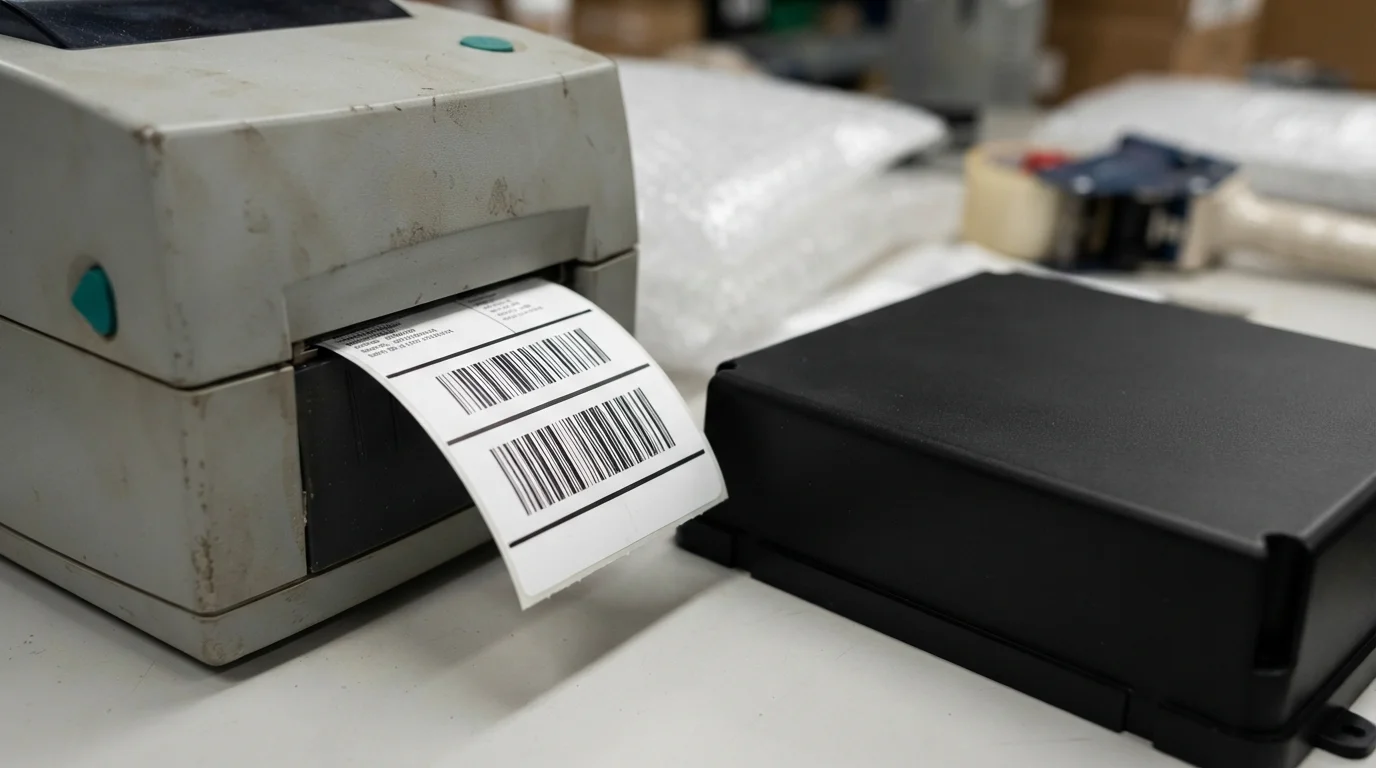 Logistics shipping label printer operating