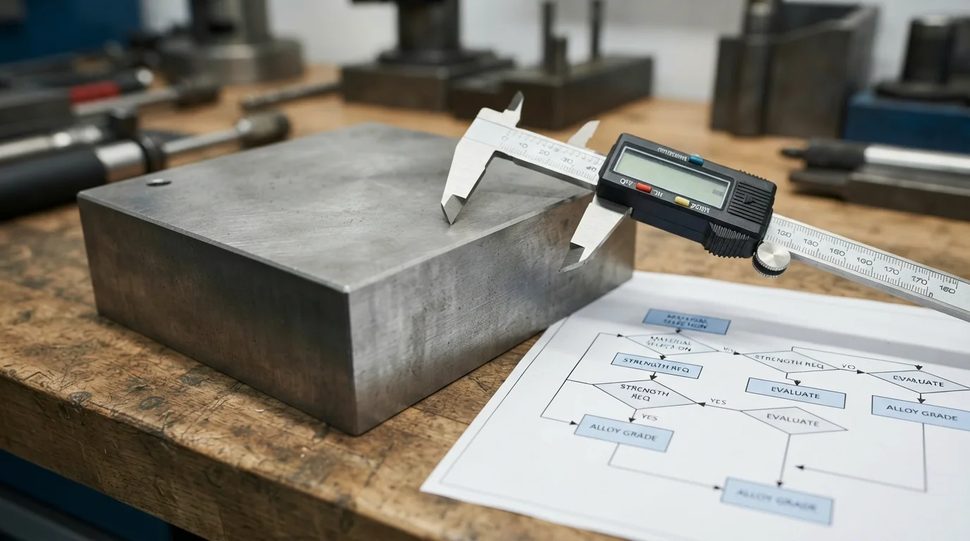 Material selection flowchart and calipers