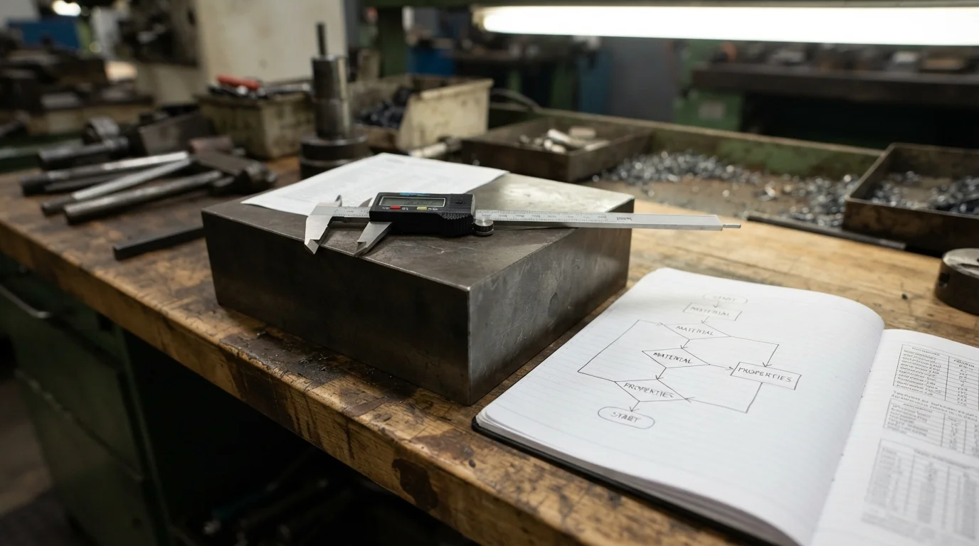 Material selection flowchart and calipers