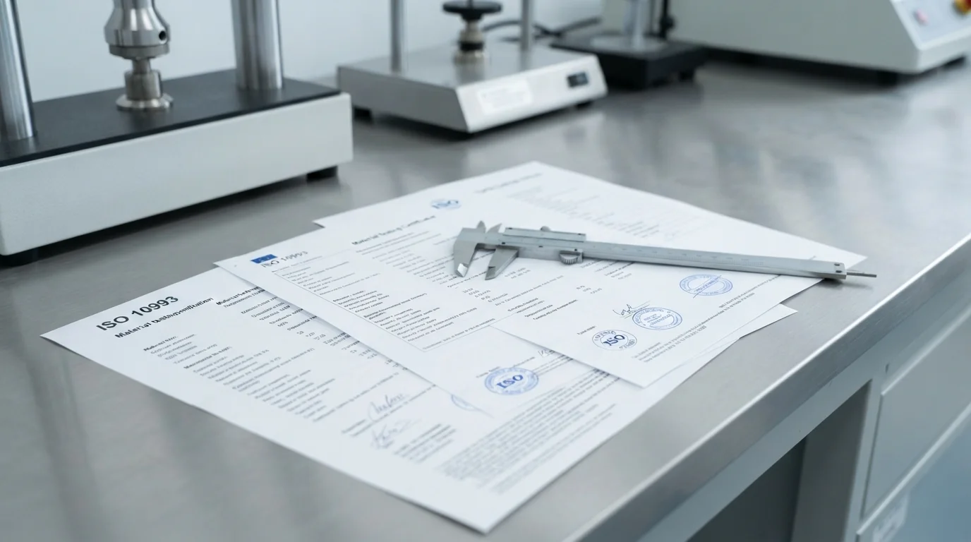 Material testing certificates and calipers