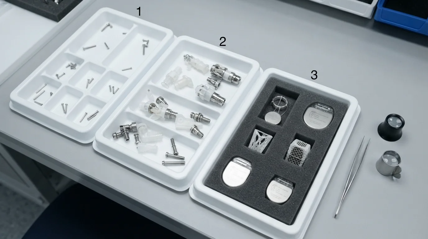 Medical components in inspection trays