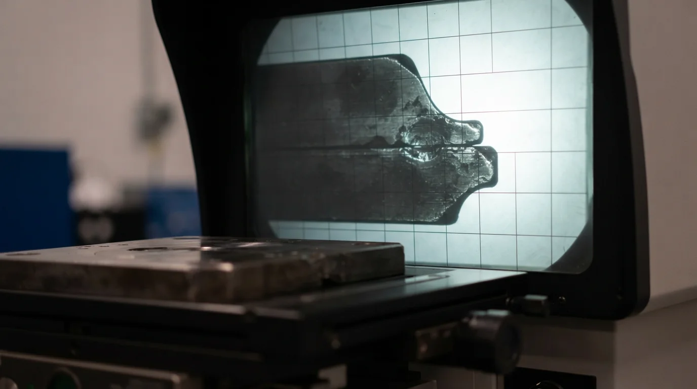 Metrology optical comparator projecting worn mold profile