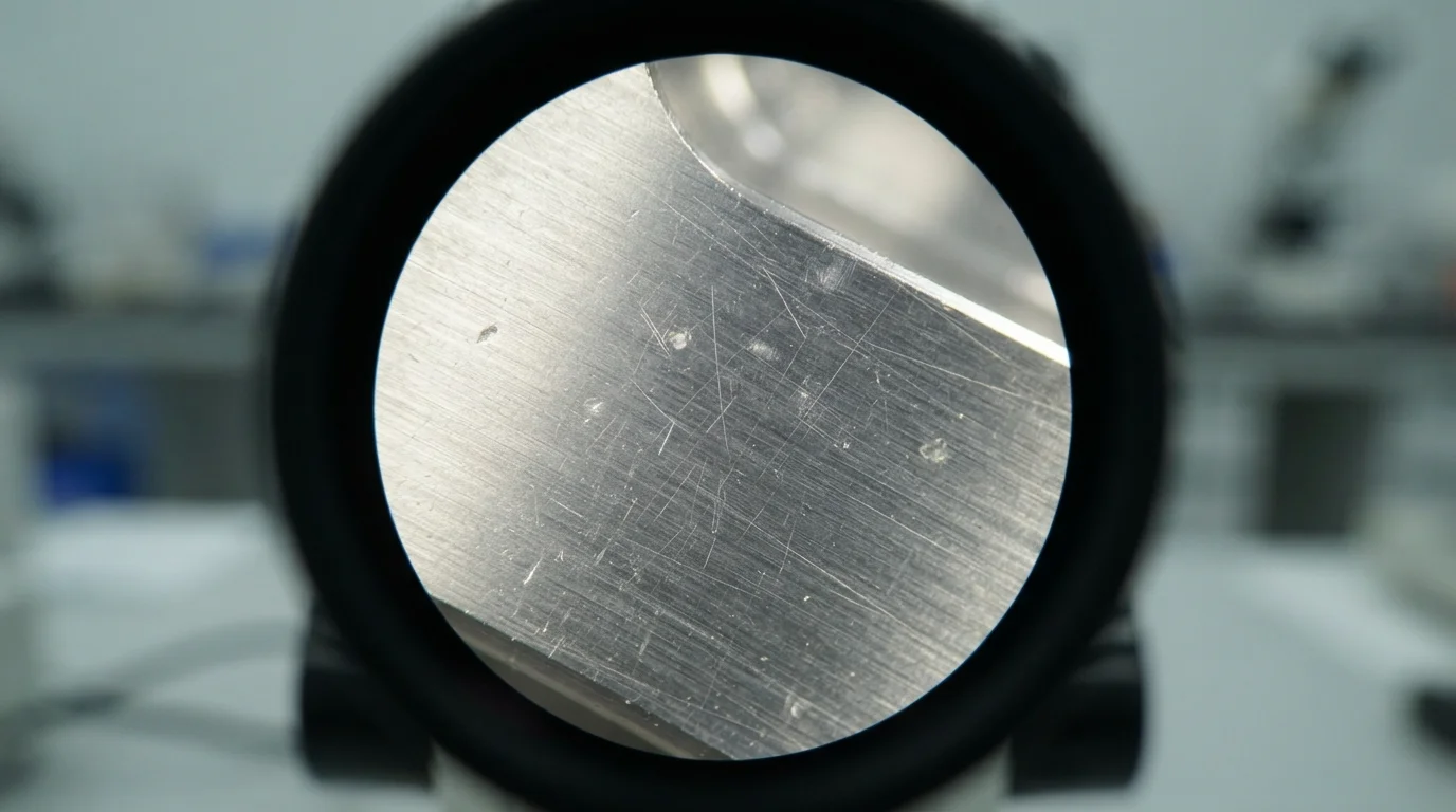 Microscope examining aluminum mold face