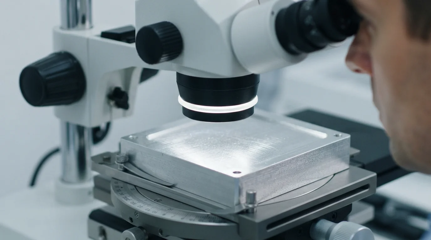 Microscope examining aluminum mold