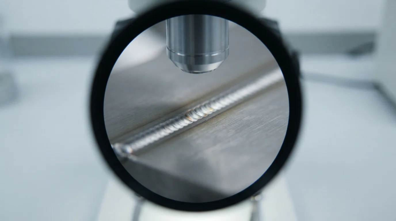 Microscope examining microwelded seam