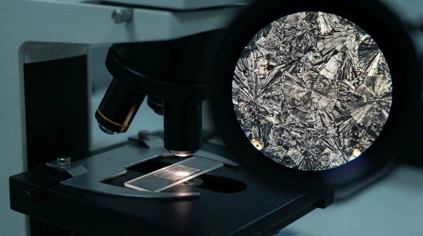 Microscope inspecting PEEK polymer sample