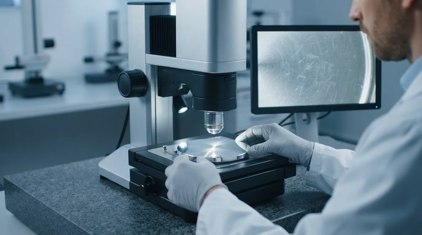 Microscope inspecting aluminum insert