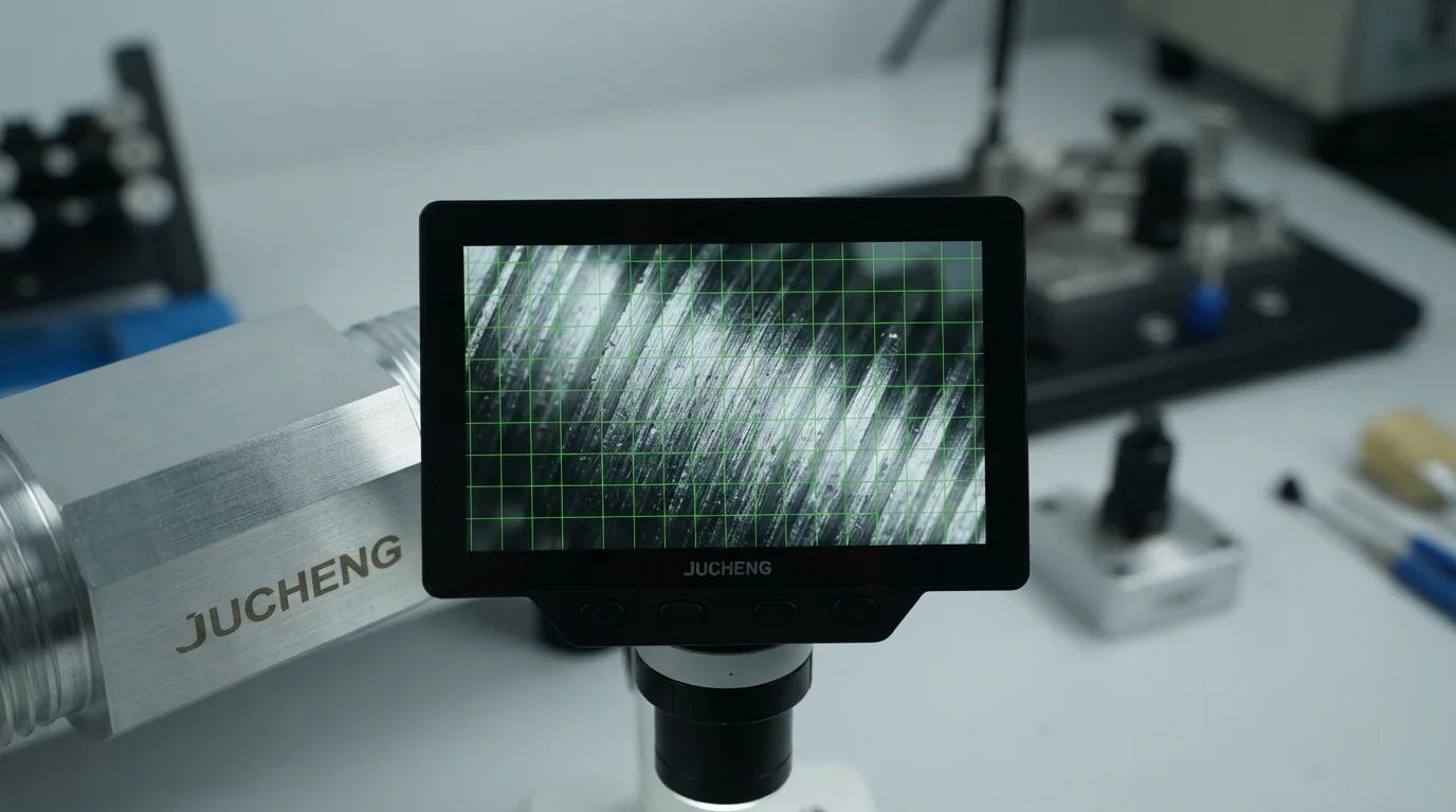 Microscope screen displaying thread