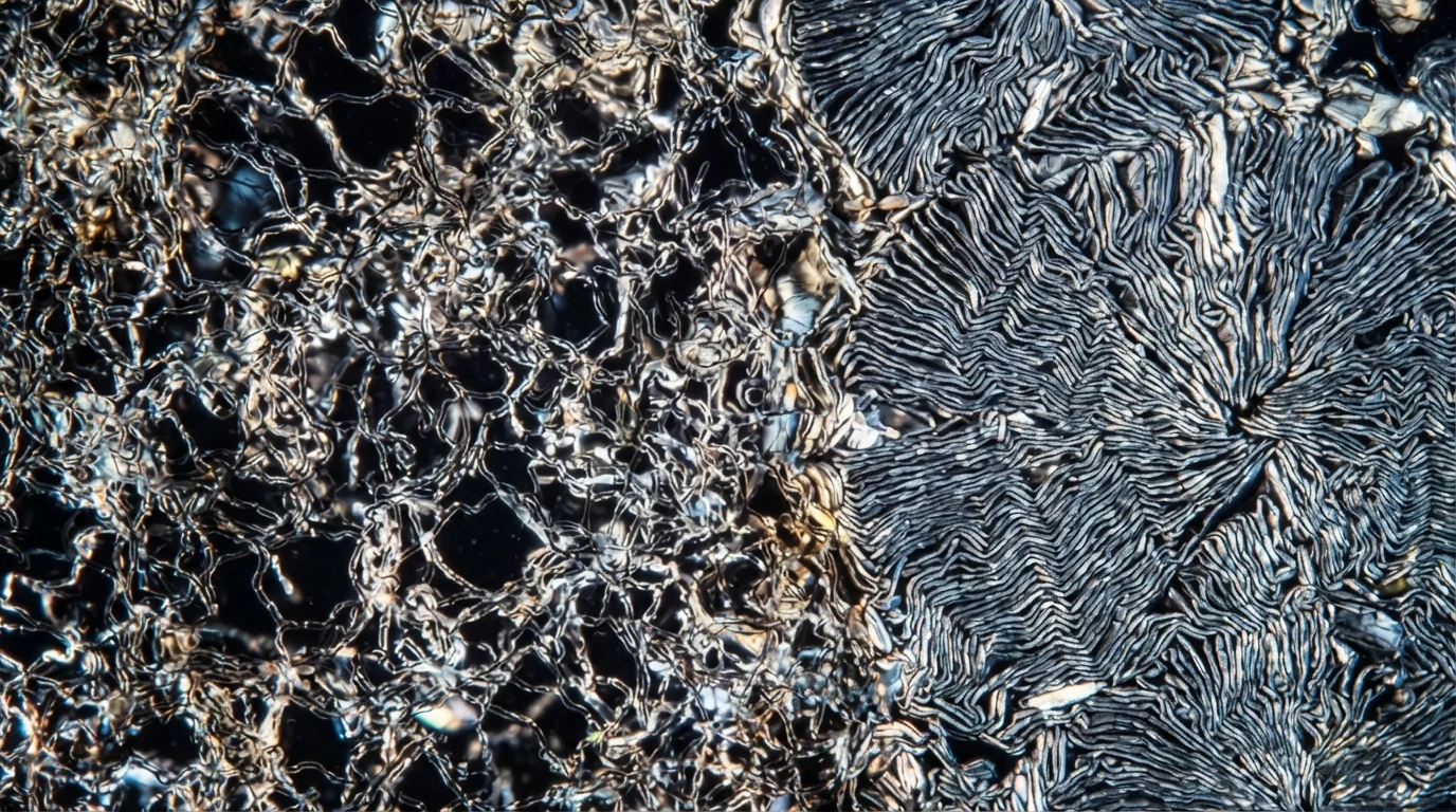 Microscope viewing amorphous versus crystalline polymer chains