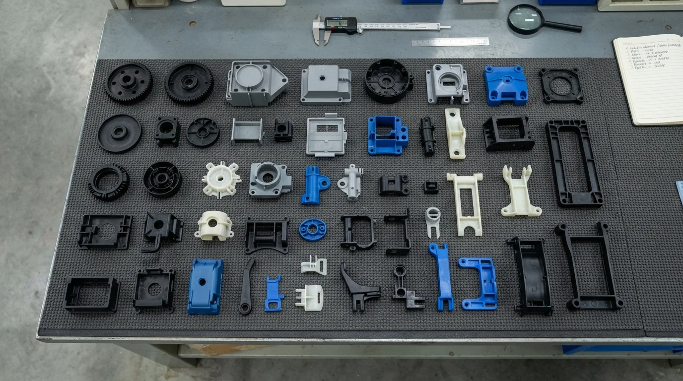 Molded industrial plastic parts layout