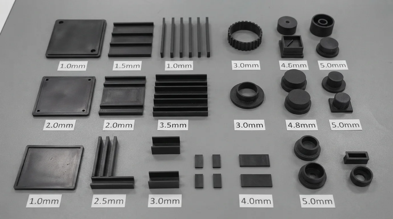 Molded samples by thickness
