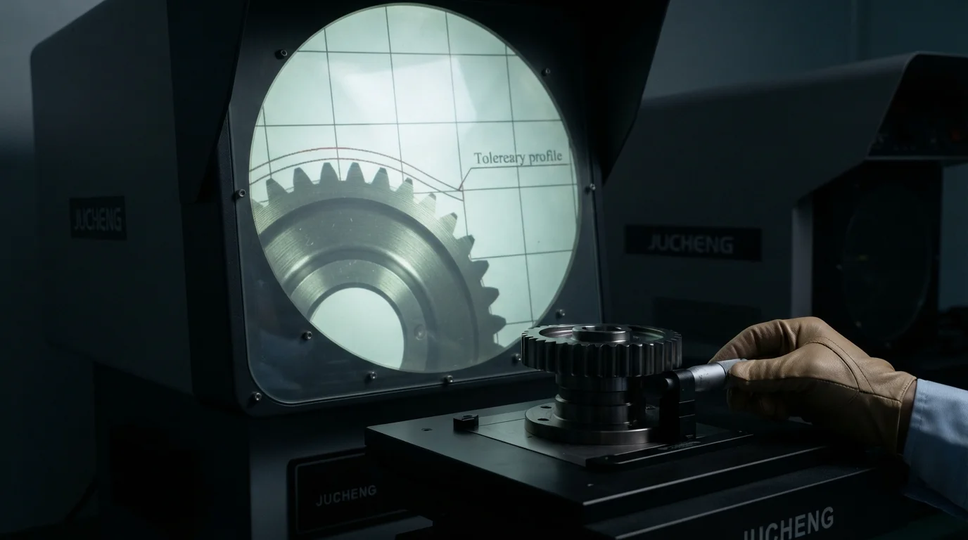 Optical comparator inspecting gear component