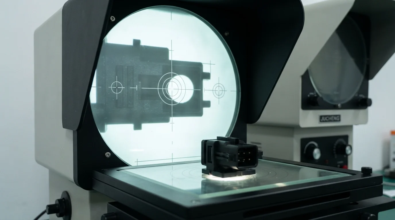 Optical comparator inspecting injection-molded connector