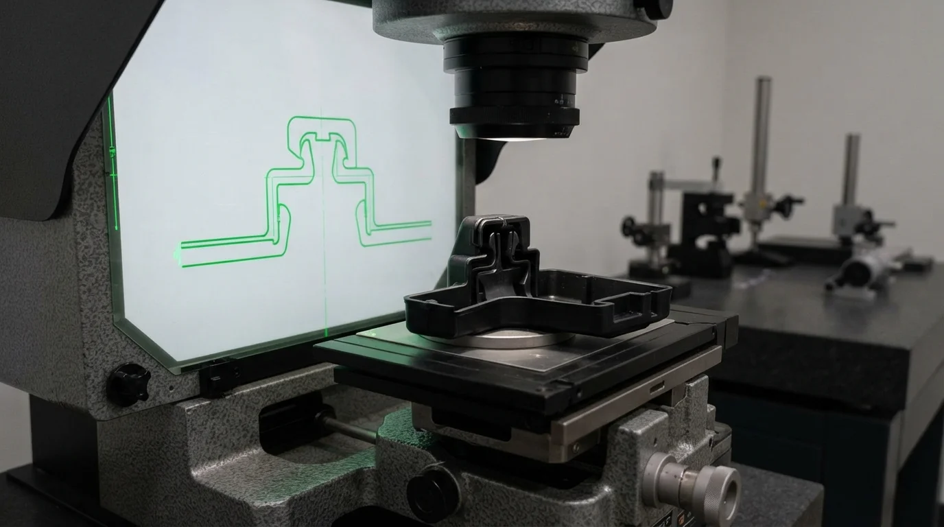 Optical comparator inspecting snap fit