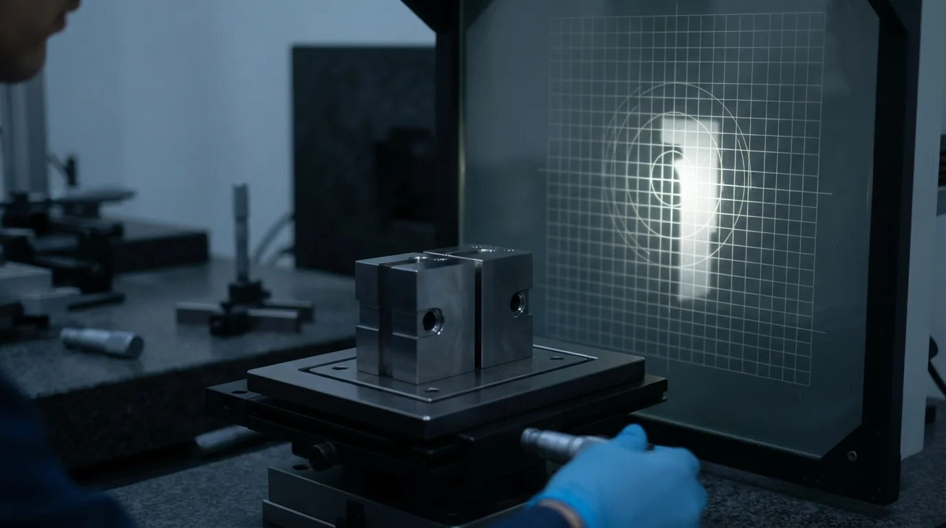 Optical comparator measuring split-line