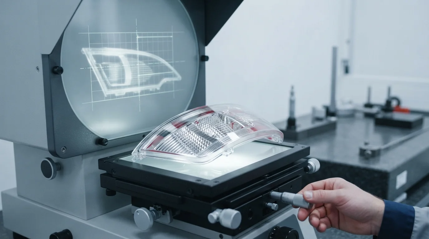 Optical comparator measuring tail lamp