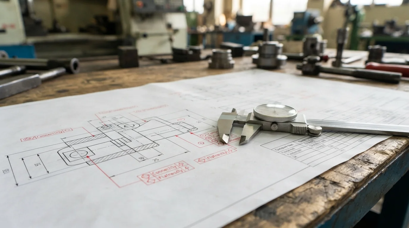 Printed blueprint with calipers