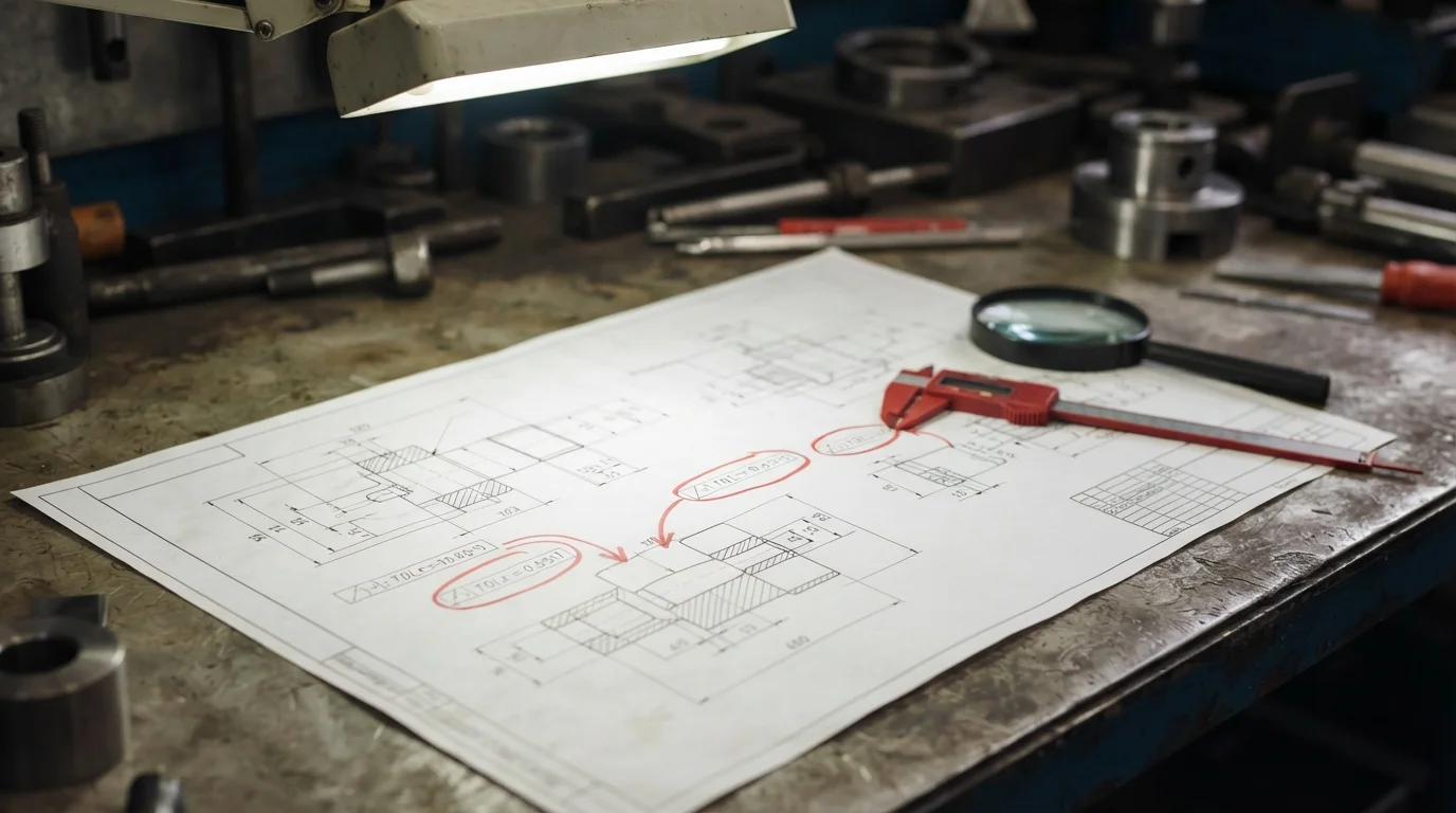 Quality control drawing tolerance notes