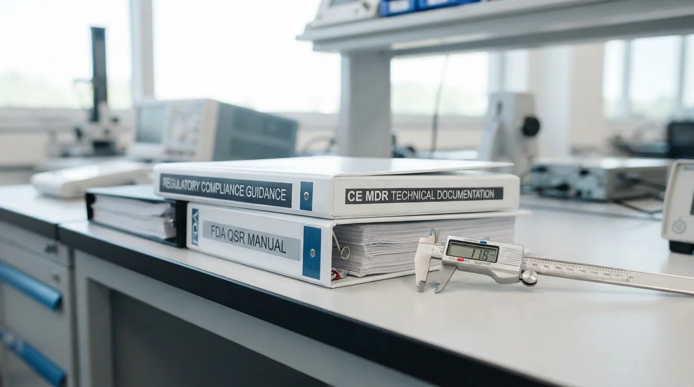 Regulatory guidance binders beside calipers
