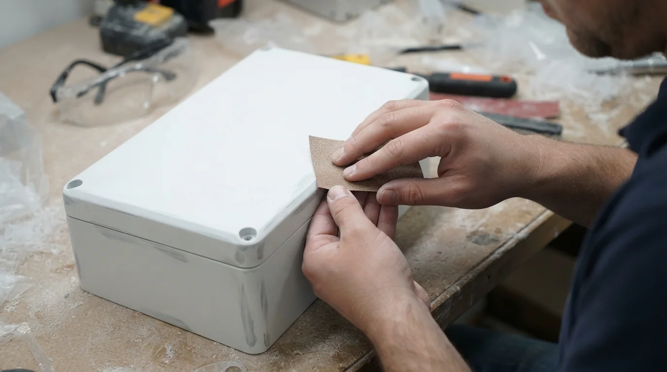 Sanding white plastic enclosure