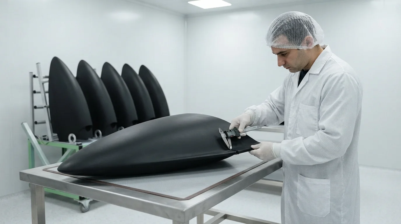 Technician auditing vacuum-cast fairings