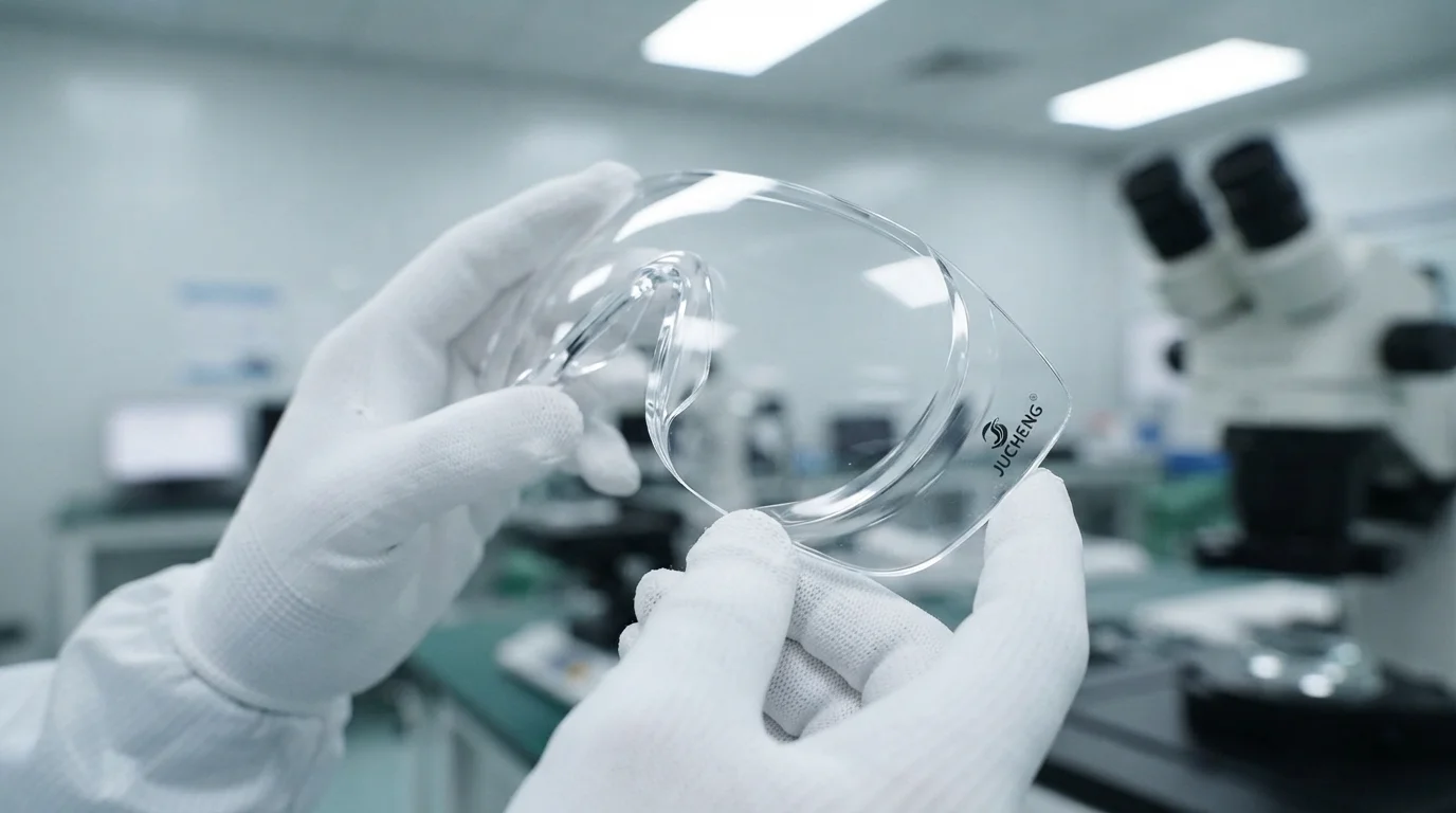 Technician holding polished clear lens