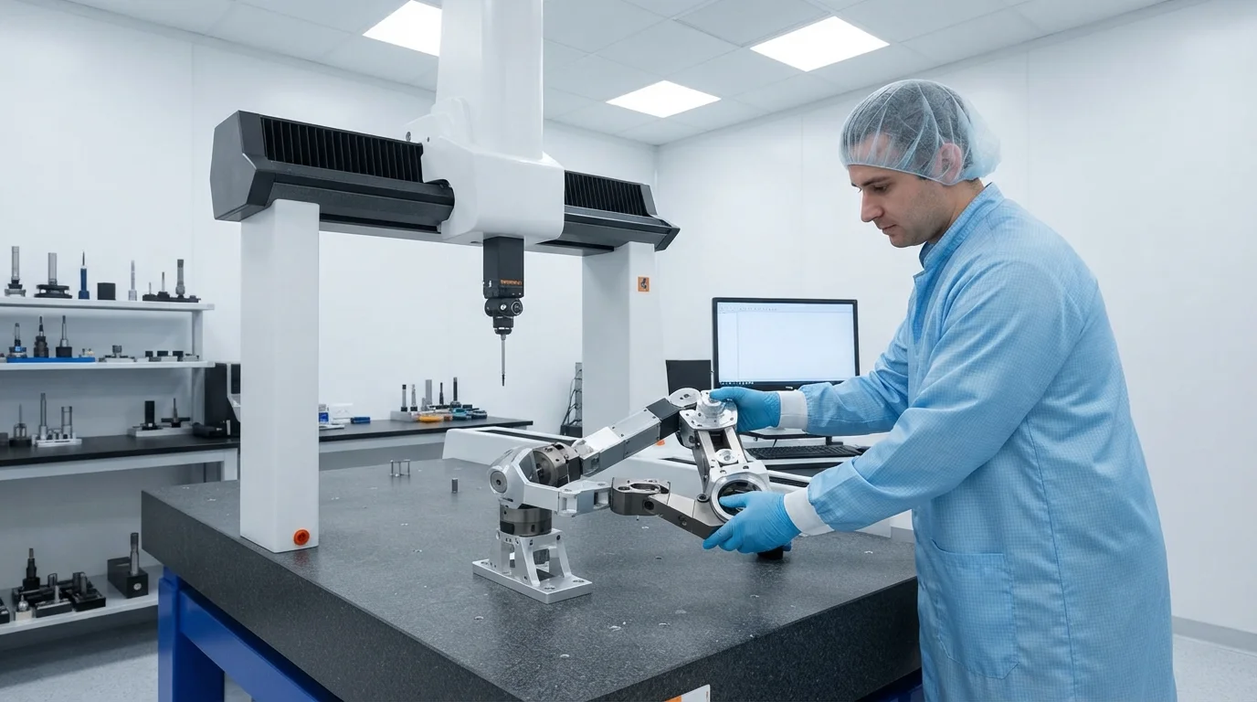 Technician placing robotic arm link