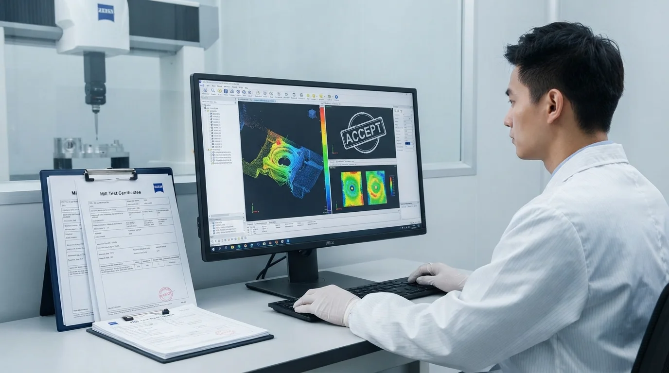 Technician reviewing CMM scan data