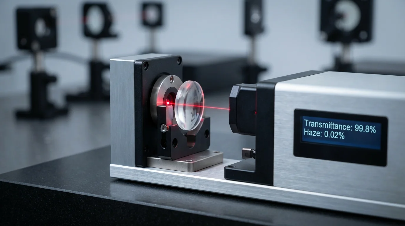 Laser transmittance meter testing PMMA lens