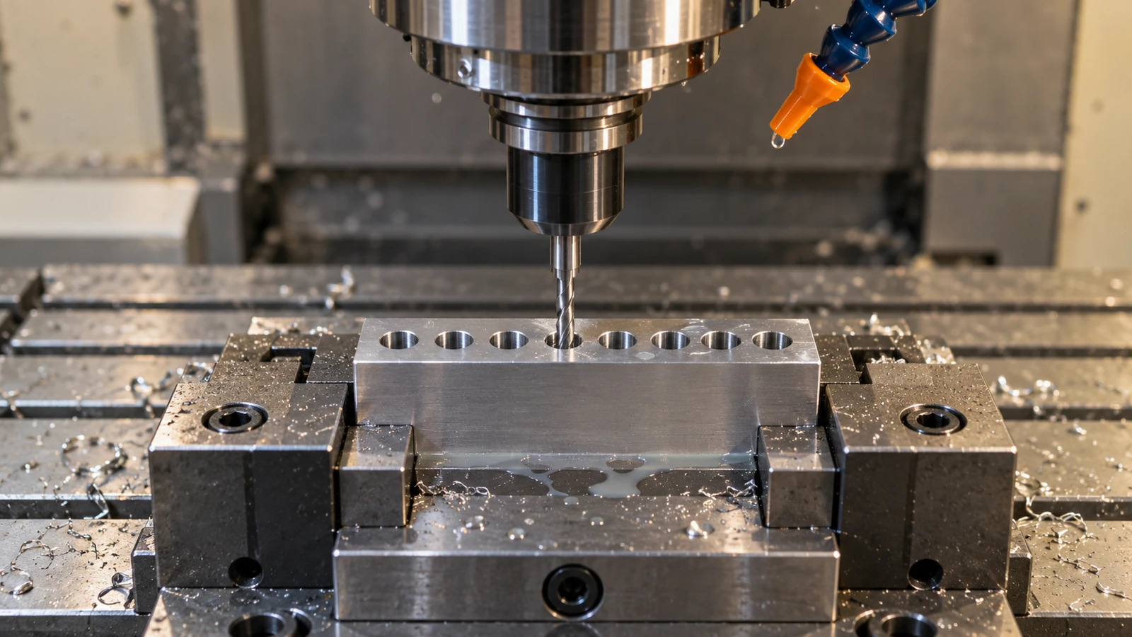 CNC spindle machining repeated bores in an instrument block