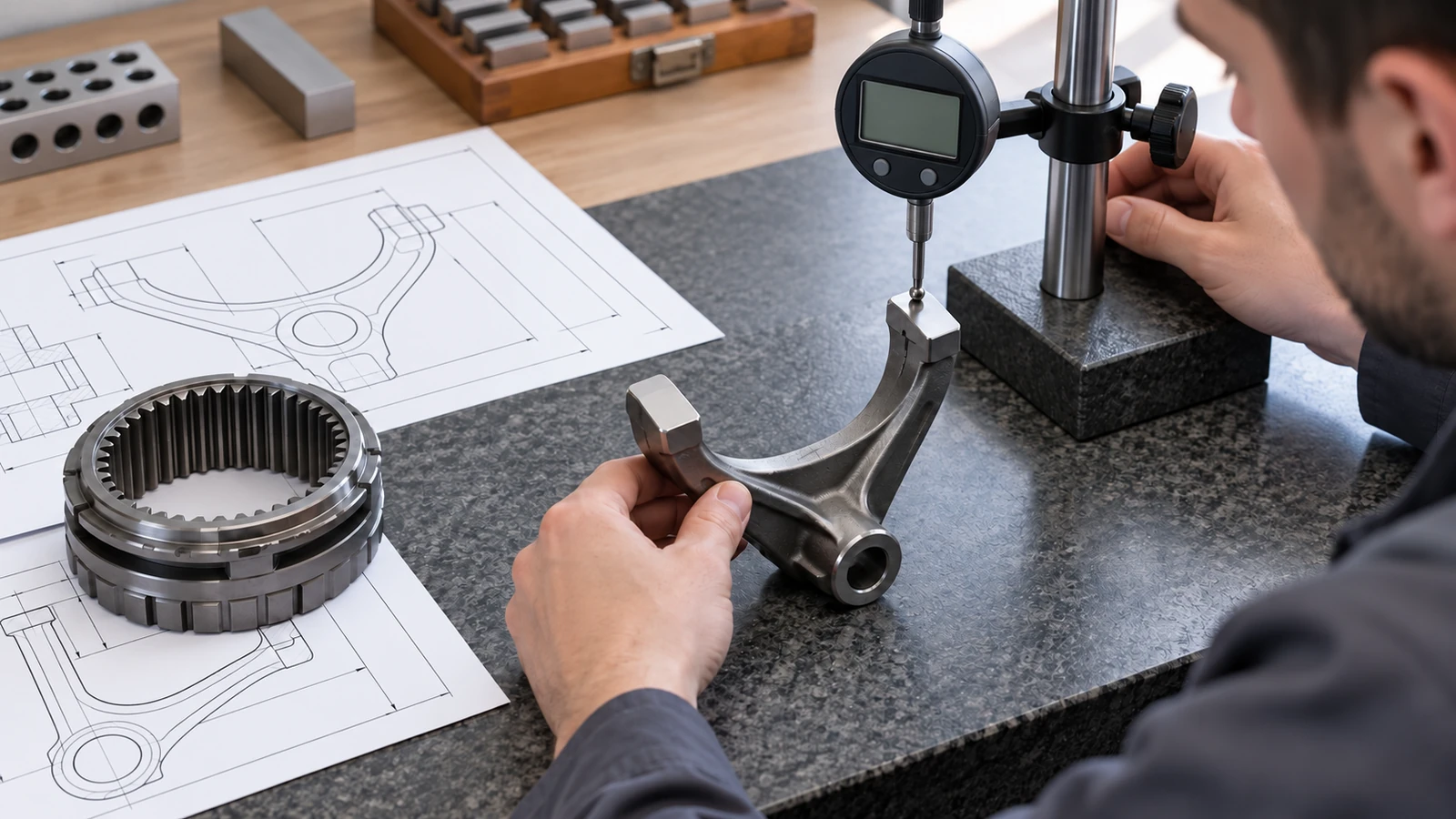 Contact pads measured against a shift fork drawing